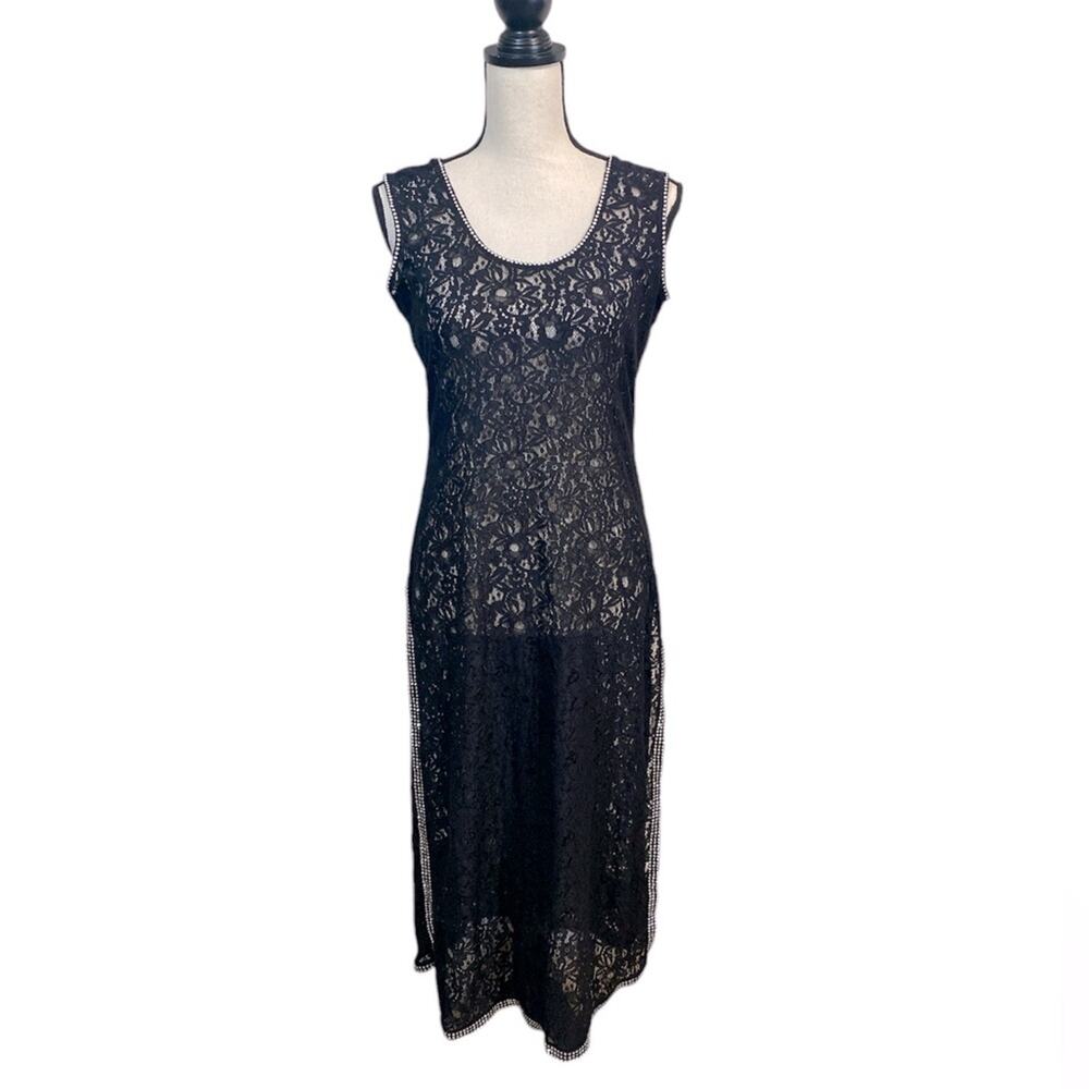 Black Stretch Lace and Rhinestone Glam Goth Pullover Duster